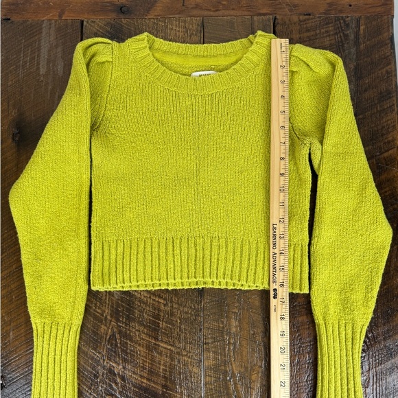 Maeve Anthropologie Lime Green Knit Sweater XXS Puff Sleeve Cropped Pullover - Picture 6 of 6